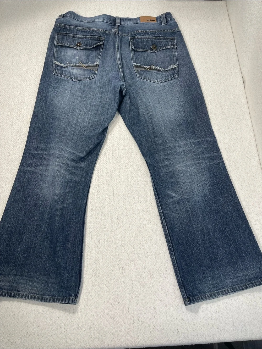 Urban Pipeline Men’s Bootcut Jeans Loose Fit (M)Wash Blue Denim Distressed.#0532